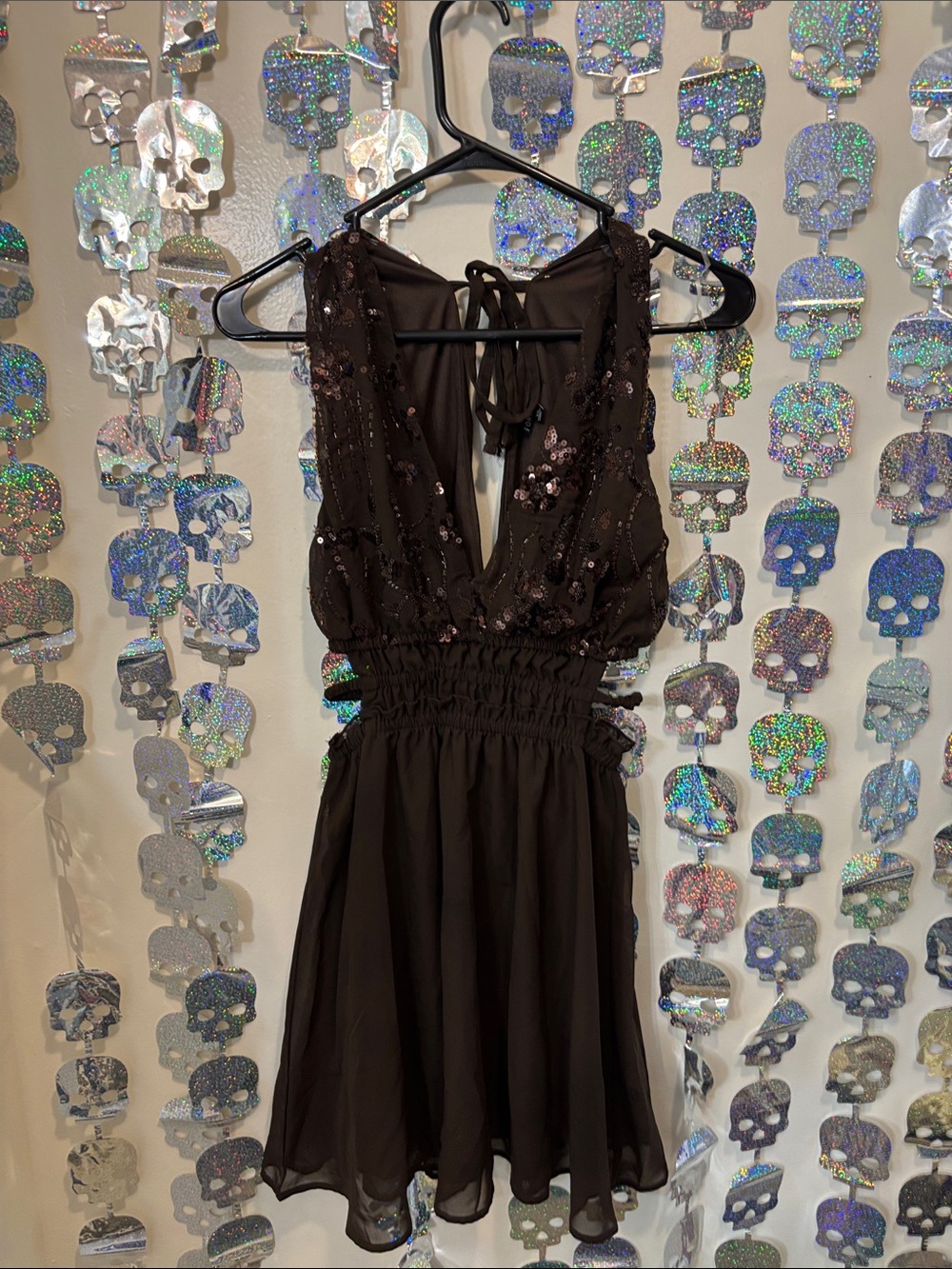 Forever 21 Black Sequin V-Neck Smocked Mini Dress